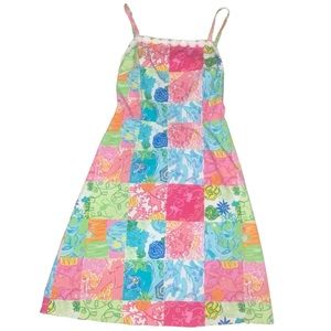 Vintage Lilly Pulitzer Party Patch Apron A-Line Dress Patchwork Pattern Print